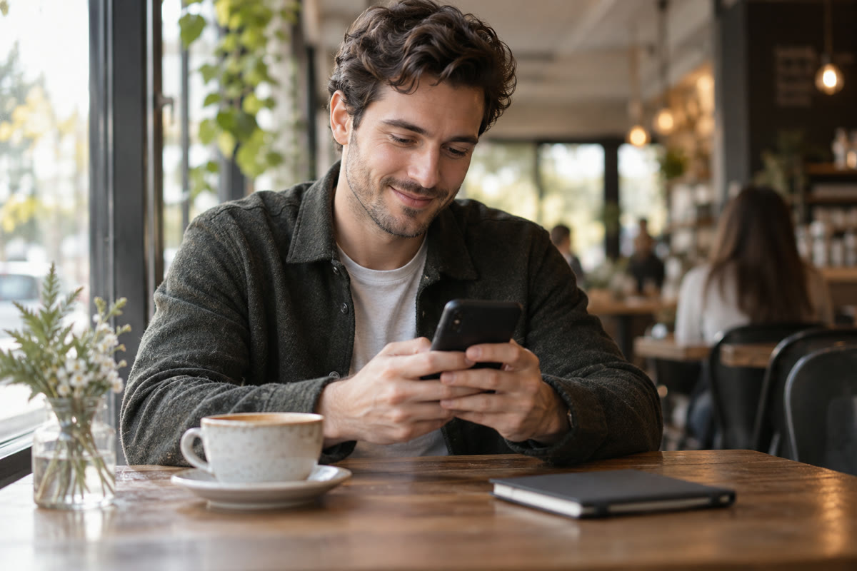 Adult composing a follow-up message after a first date
