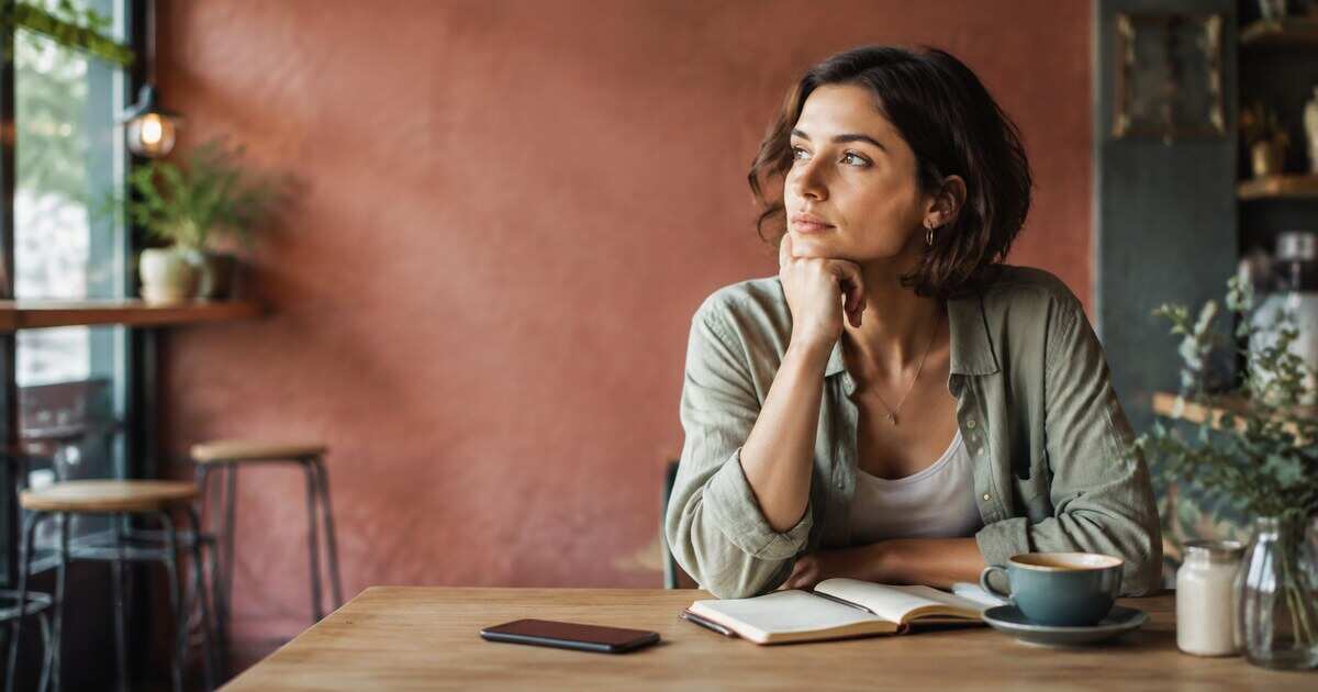 Two people having a relaxed conversation across a small cafe table
